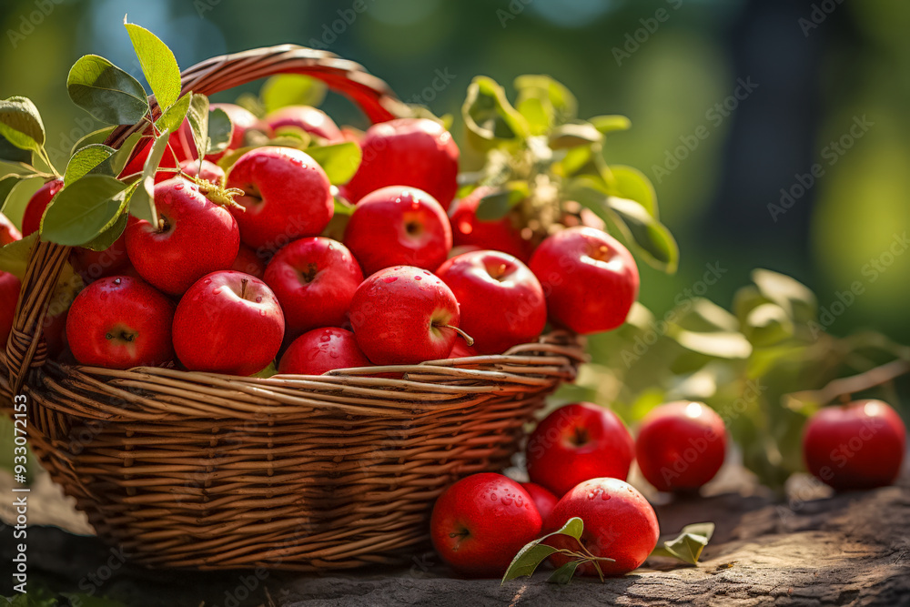 Frische rote Äpfel in einem Korb nach der Ernte, Generative AI Frische rote Äpfel in einem Korb nach der Ernte, Generative AI