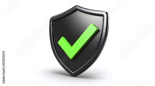  cartoon 3d Icon safety shield green check mark perspective . black symbol security safety icon. Green Checkmark in minimalistic style. 3d vector illustration. white background