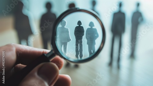 Wallpaper Mural A magnifying glass focuses on a single figure among a group of silhouettes, symbolizing analysis, focus, and individuality. Torontodigital.ca