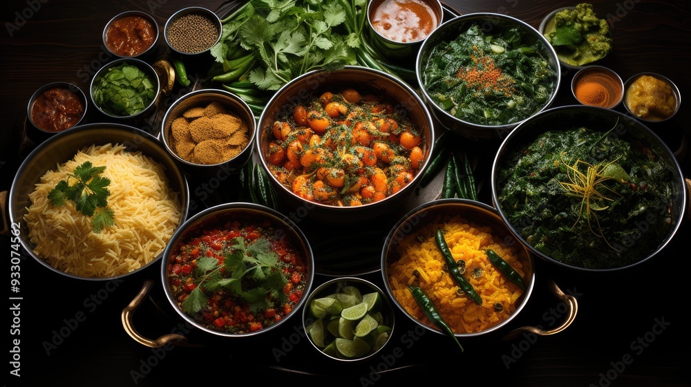 Border variety of Indian dishes. Traditional Indian Food Set. Top view, flat lay. Border variety of Indian dishes. Traditional Indian Food Set. Top view, flat lay.