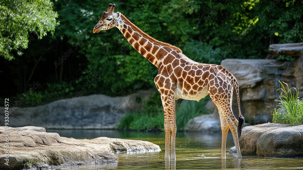 Obraz premium Giraffe Drinking Water