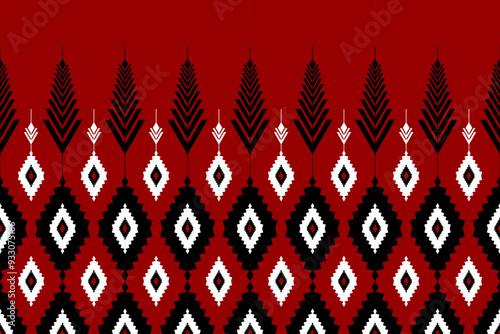 Red fabric Mexican style. Geometric ethnic seamless pattern in tribal. Aztec ornament print. Design for background, illustration, fabric, clothing, carpet, textile, batik, embroidery.