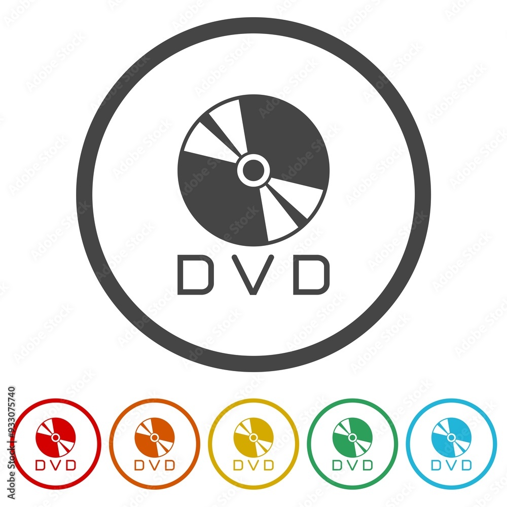 DVD icon. Set icons in color circle buttons DVD icon. Set icons in color circle buttons