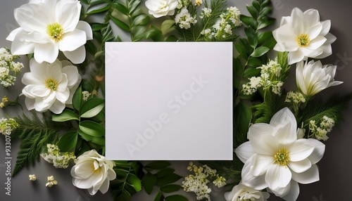 Botanical Elegance: Blank Card with White Flowers and Greenery