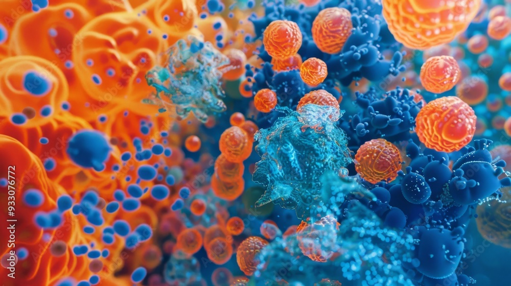 Abstract close-up of colorful molecules, evoking the complexity of biological structures and chemical interactions.