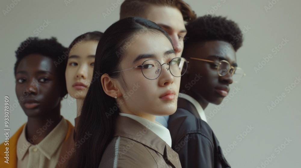 A group of stylish young people poses confidently in contemporary fashion, exuding a modern and diverse vibe. A group of stylish young people poses confidently in contemporary fashion, exuding a modern and diverse vibe.