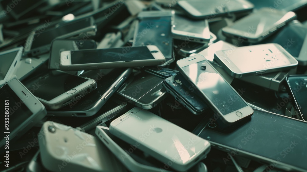A heap of disused smartphones piled together, highlighting electronic waste and the need for recycling. A heap of disused smartphones piled together, highlighting electronic waste and the need for recycling.