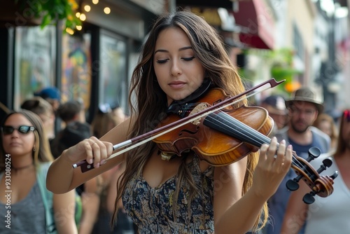 Captivating performance woman playing violin for an audience, showcasing music and entertainment