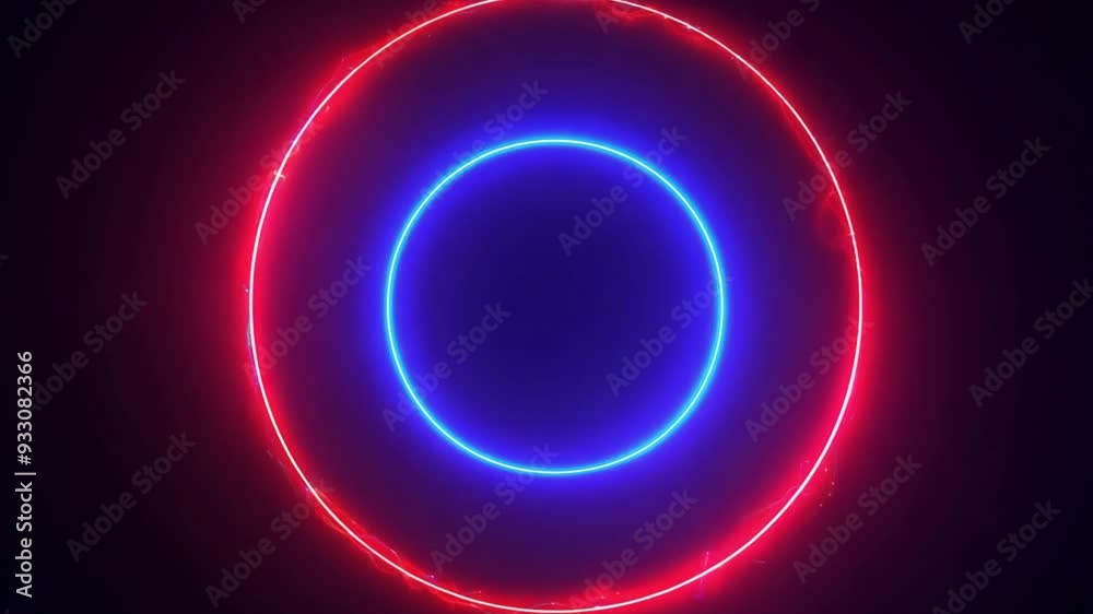 Neon Infinity: A vibrant red and blue neon circle glows against a dark backdrop, creating an alluring portal of light. Neon Infinity: A vibrant red and blue neon circle glows against a dark backdrop, creating an alluring portal of light.