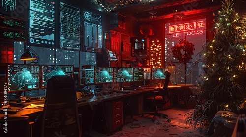 Wallpaper Mural High-tech security operation center with multiple screens, cybersecurity, bathed in neon lights Torontodigital.ca