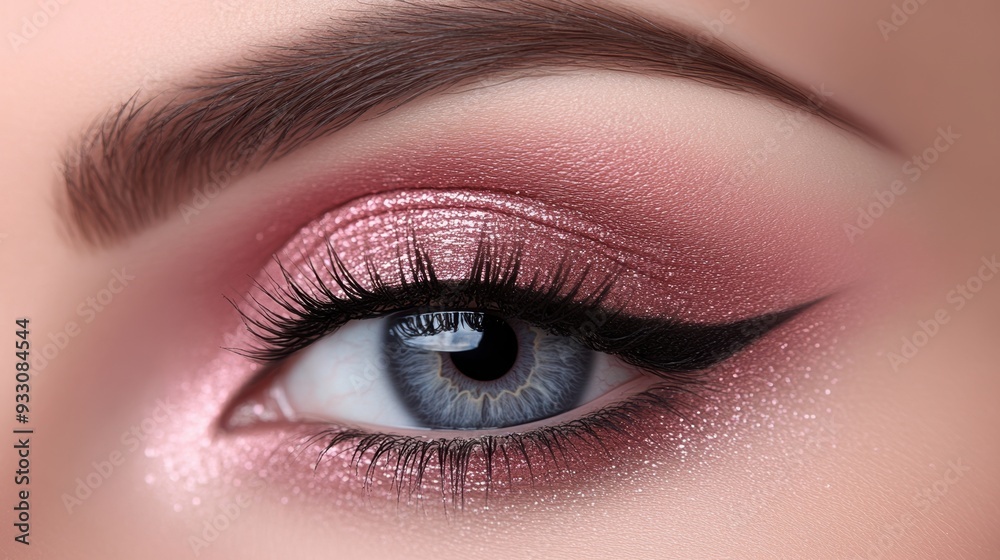 Close-up of beautiful eye makeup with sparkling eyeshadow Close-up of beautiful eye makeup with sparkling eyeshadow