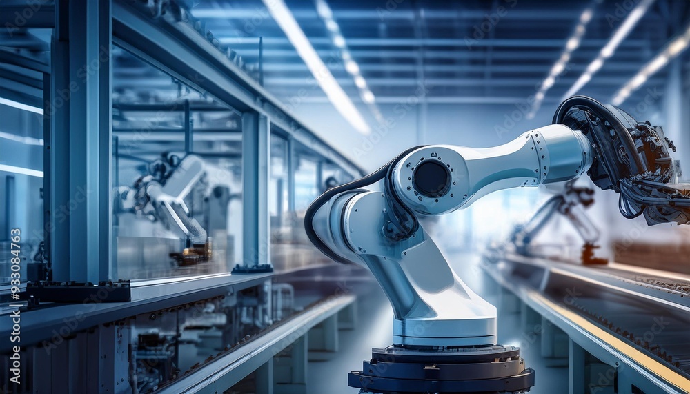 A high-tech robotic arm in a clean industrial environment. A high-tech robotic arm in a clean industrial environment.