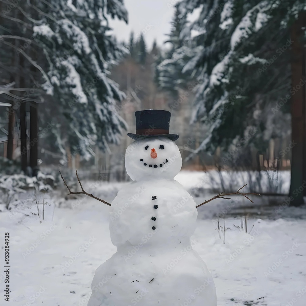 Fototapeta premium Snowman in a Snowy Winter Wonderland