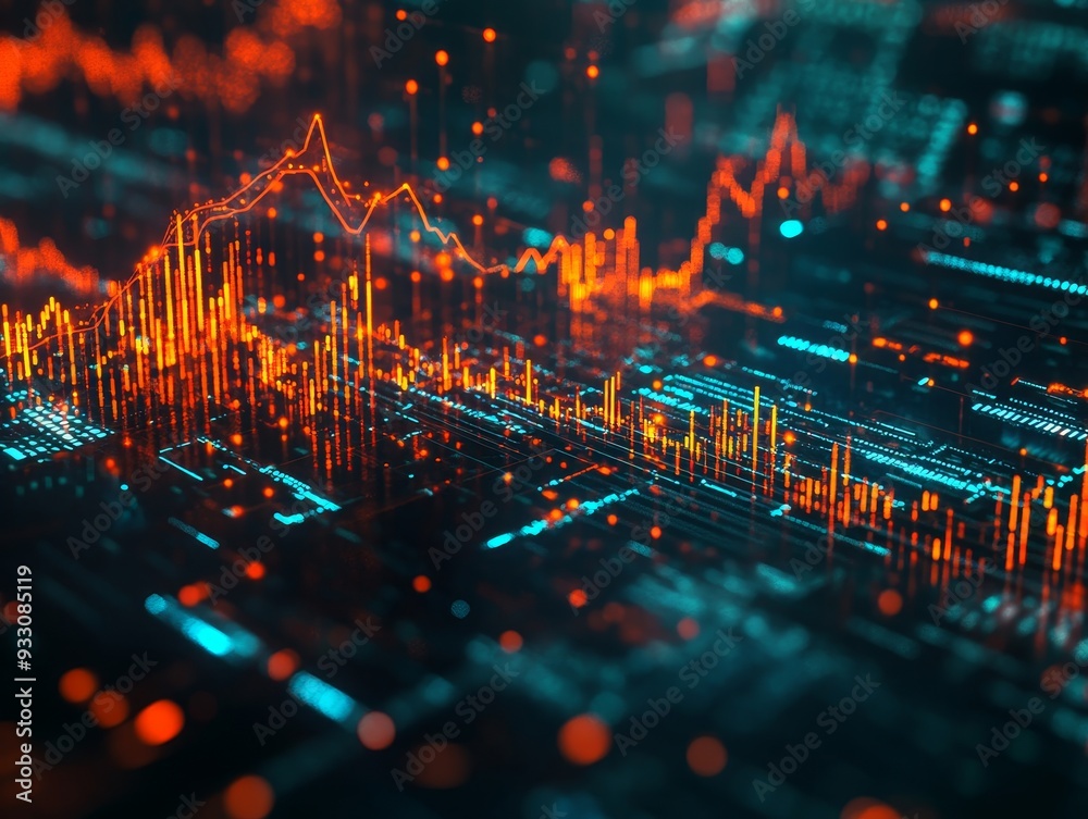 Generative ai photo of financial chart on tech backdrop symbolizes market crisis Generative ai photo of financial chart on tech backdrop symbolizes market crisis