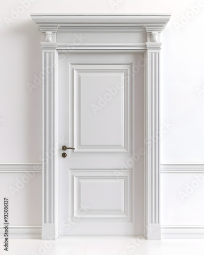 Classic white framed door isolated on white background