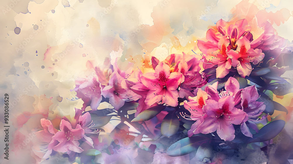 Rhododendron Bush Watercolor Style Rhododendron Bush Watercolor Style