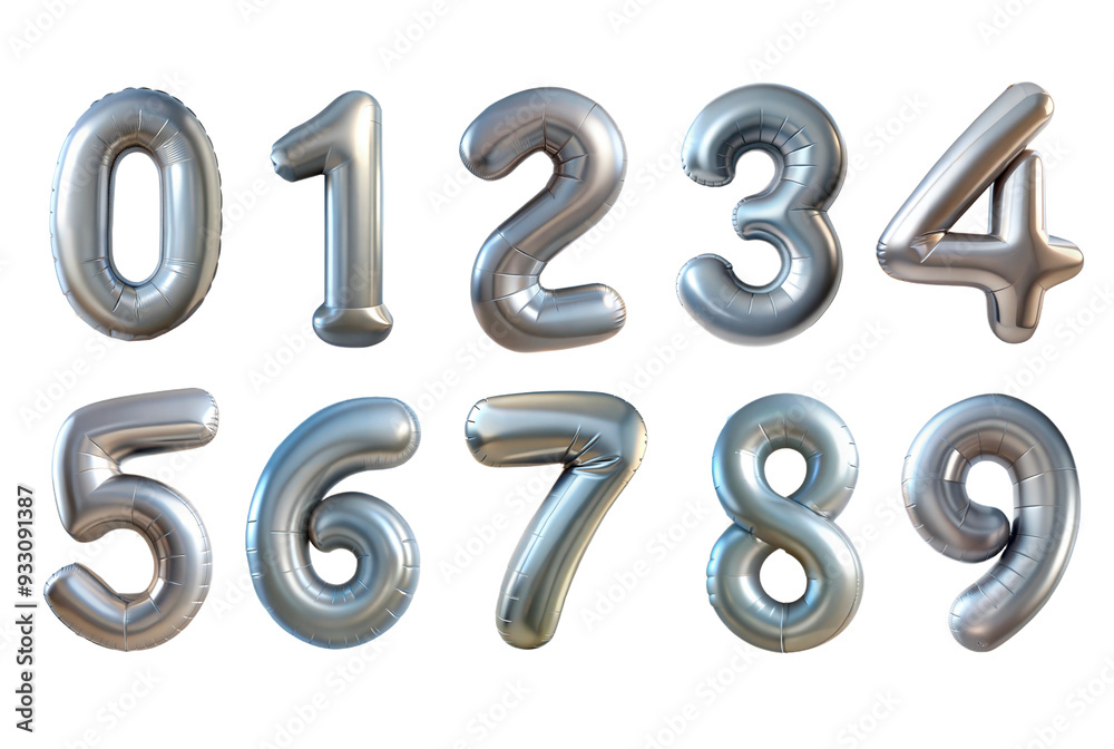 Silver Foil Balloons Numbers Isolated on white background Silver Foil Balloons Numbers Isolated on white background