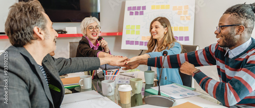 Diverse team collaboration, creative business meeting, inclusive workplace, multicultural professionals, innovation brainstorming photo