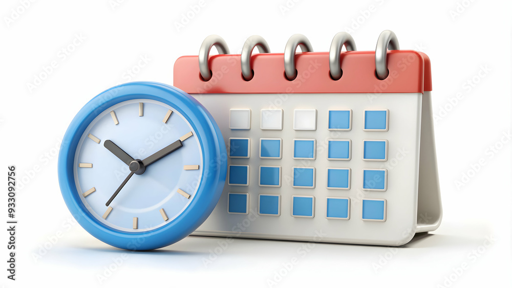 3d Flat icon as Clock and calendar symbolizing time management and planning with ample space for text. concept as A clock and a calendar representing the fundamentals of time management and planning w 3d Flat icon as Clock and calendar symbolizing time management and planning with ample space for text. concept as A clock and a calendar representing the fundamentals of time management and planning w