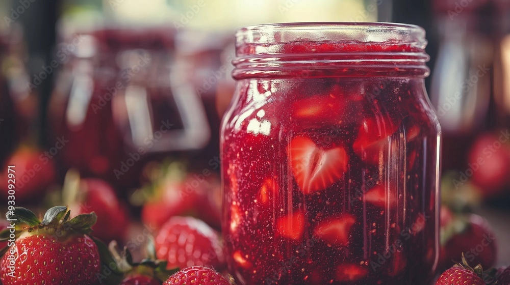 strawberry in a glass jar, strawberry jam in glass jar, red currant jam strawberry in a glass jar, strawberry jam in glass jar, red currant jam