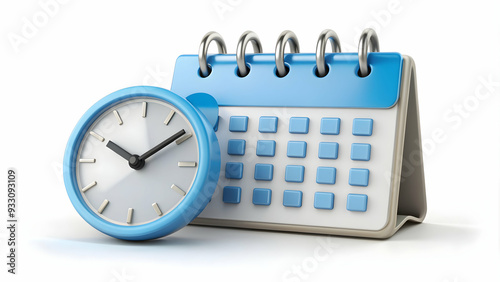 3d Flat icon as Clock and calendar symbolizing time management and planning with ample space for text. concept as A clock and a calendar representing the fundamentals of time management and planning w photo