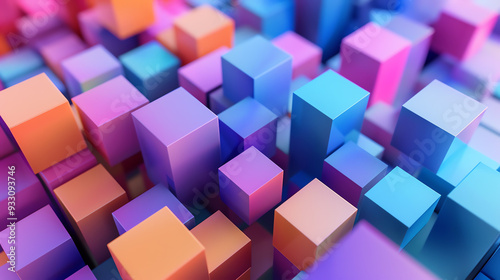 3D image of colorful cubes floating in the air against a pink background