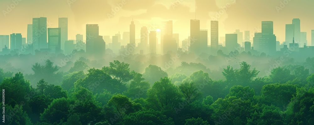 Green urban cityscape blending with nature, representing sustainable development and eco-friendly urban planning. Free copy space for text. Green urban cityscape blending with nature, representing sustainable development and eco-friendly urban planning. Free copy space for text.