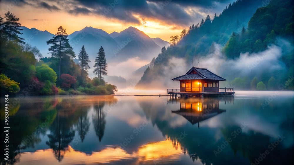 Fototapeta premium Lake in the mountains - mysterious silence.