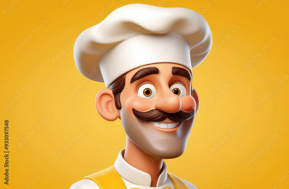 smiling Caucasian male chef cook on yellow background. professional culinary, cute 3d Illustration smiling Caucasian male chef cook on yellow background. professional culinary, cute 3d Illustration