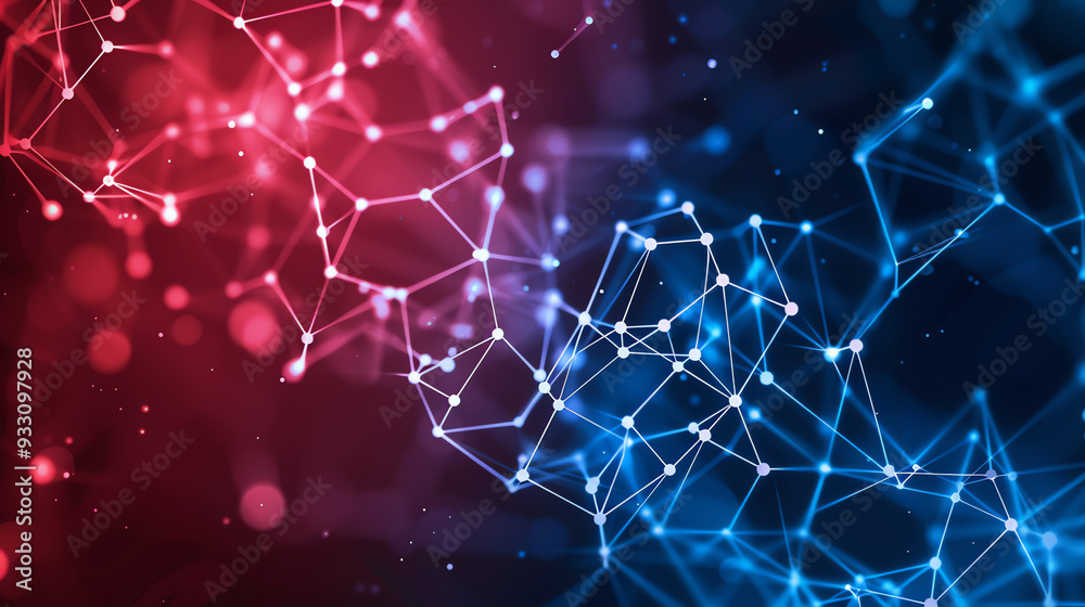 red and blue background, showing a network of interconnected points red and blue background, showing a network of interconnected points