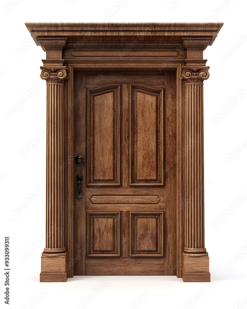 Classic wooden framed door isolated on white background Classic wooden framed door isolated on white background