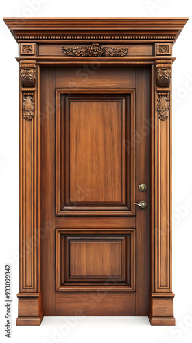 Classic wooden framed door isolated on white background