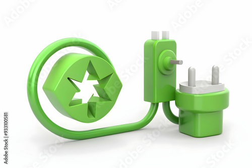 3d Flat icon as EV charger and a recycling symbol symbolizing sustainability with ample space for text. concept as An EV charger and a recycling symbol representing sustainability and environmental aw photo