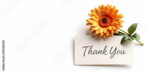 3d Flat icon as Flower and a thank you note symbolizing simple gratitude with ample space for text. concept as A single flower and a thank you note representing simple gratitude with room for writing.