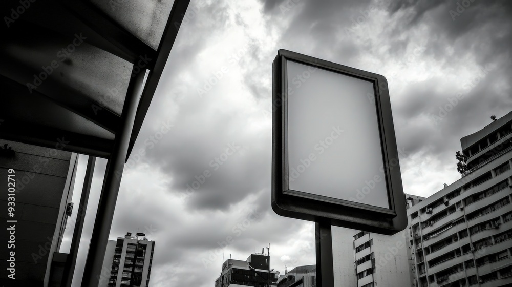 Fototapeta premium Eye-catching Low Angle Shot of Blank Advertising Poster in City Setting