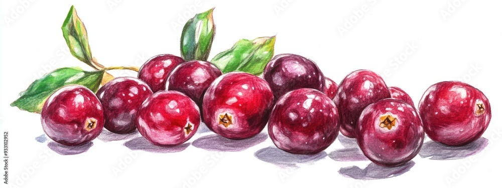 Fresh cranberries Nutritious eating plant based diet and wellness Isolated on a white background Created with watercolor colored pencils Fresh cranberries Nutritious eating plant based diet and wellness Isolated on a white background Created with watercolor colored pencils