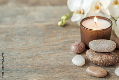 Zen Candle Arrangement with Flowers and Stones for Relaxation