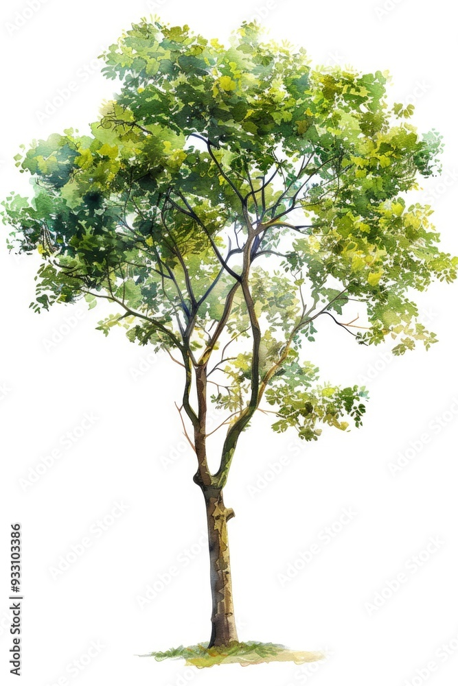 Watercolor painting of a single tree on a clean white background Watercolor painting of a single tree on a clean white background