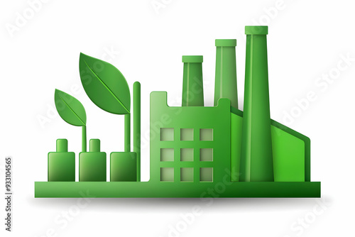 3d Flat icon as Green energy symbol and a solar farm symbolizing renewable power generation with ample space for text. concept as A green energy symbol and a solar farm representing the generation of 