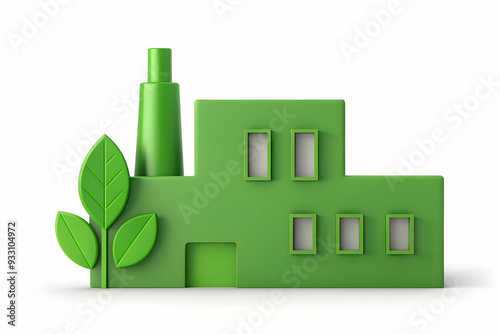 3d Flat icon as Green factory and an eco friendly badge symbolizing green manufacturing with ample space for text. concept as A green factory with an eco friendly badge representing green manufacturin photo