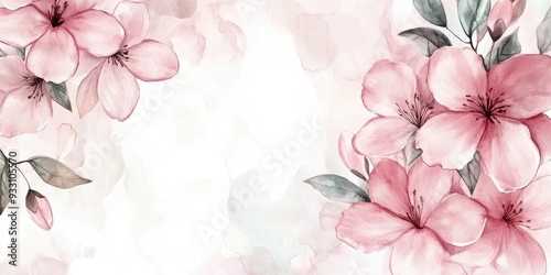 Delicate pink watercolor flowers in a square frame hand painted design