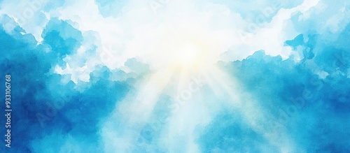 Morning sunlight against a blue sky Hand drawn watercolor background