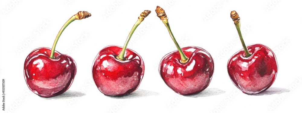 Isolated cherries on a white background Hand drawn illustration using mixed media techniques including watercolor and colored pencils Isolated cherries on a white background Hand drawn illustration using mixed media techniques including watercolor and colored pencils