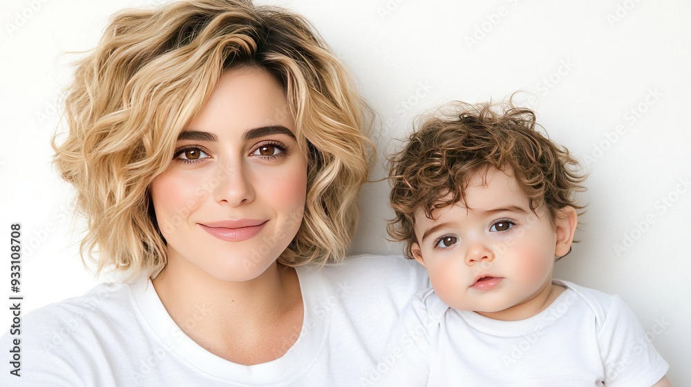 A joyful young mother embraces her baby in a warm moment, radiating love against a clean, light backdrop A joyful young mother embraces her baby in a warm moment, radiating love against a clean, light backdrop