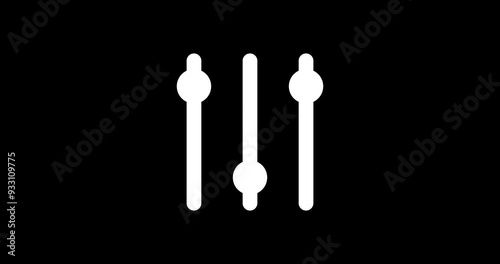 Sliders animation vertical view. White on black. Alpha channel. Footage. Transparent background.