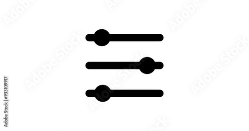 Sliders animation horizontal view. Black on white. Alpha channel. Footage. Transparent background.