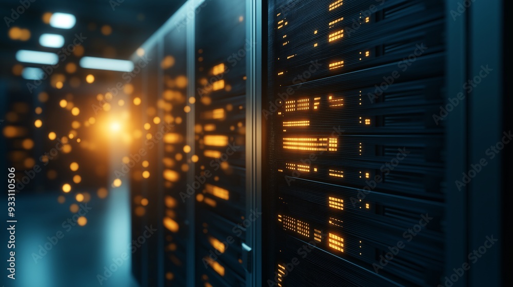 Data Center's Golden Glow: A server room hums with activity, bathed in the warm glow of countless servers, symbolizing the power and potential of modern technology. Data Center's Golden Glow: A server room hums with activity, bathed in the warm glow of countless servers, symbolizing the power and potential of modern technology.