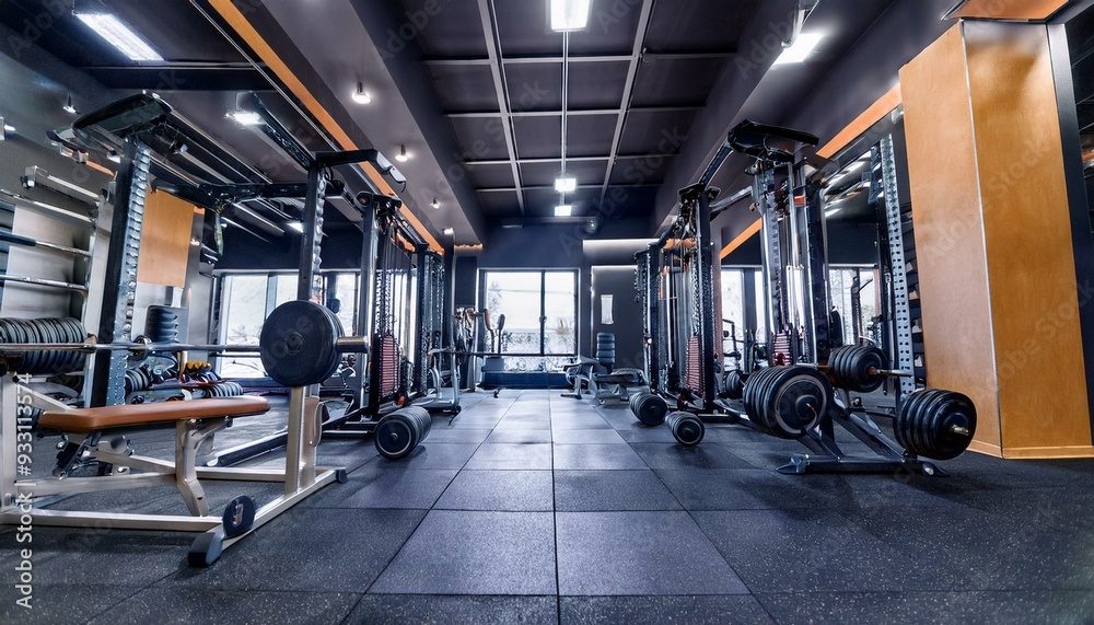 Fototapeta premium Modern Gym Interior with Weights and Cardio Equipment