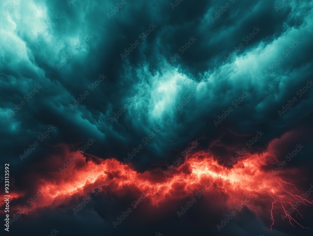 Dynamic storm clouds illuminated by vibrant red lightning, creating a dramatic and captivating sky view. Dynamic storm clouds illuminated by vibrant red lightning, creating a dramatic and captivating sky view.