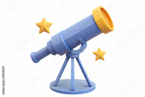 3d Flat icon as Telescope and stars symbolizing observation and discovery with ample space for text. concept as A telescope and stars representing the fundamentals of observation and discovery with bl photo